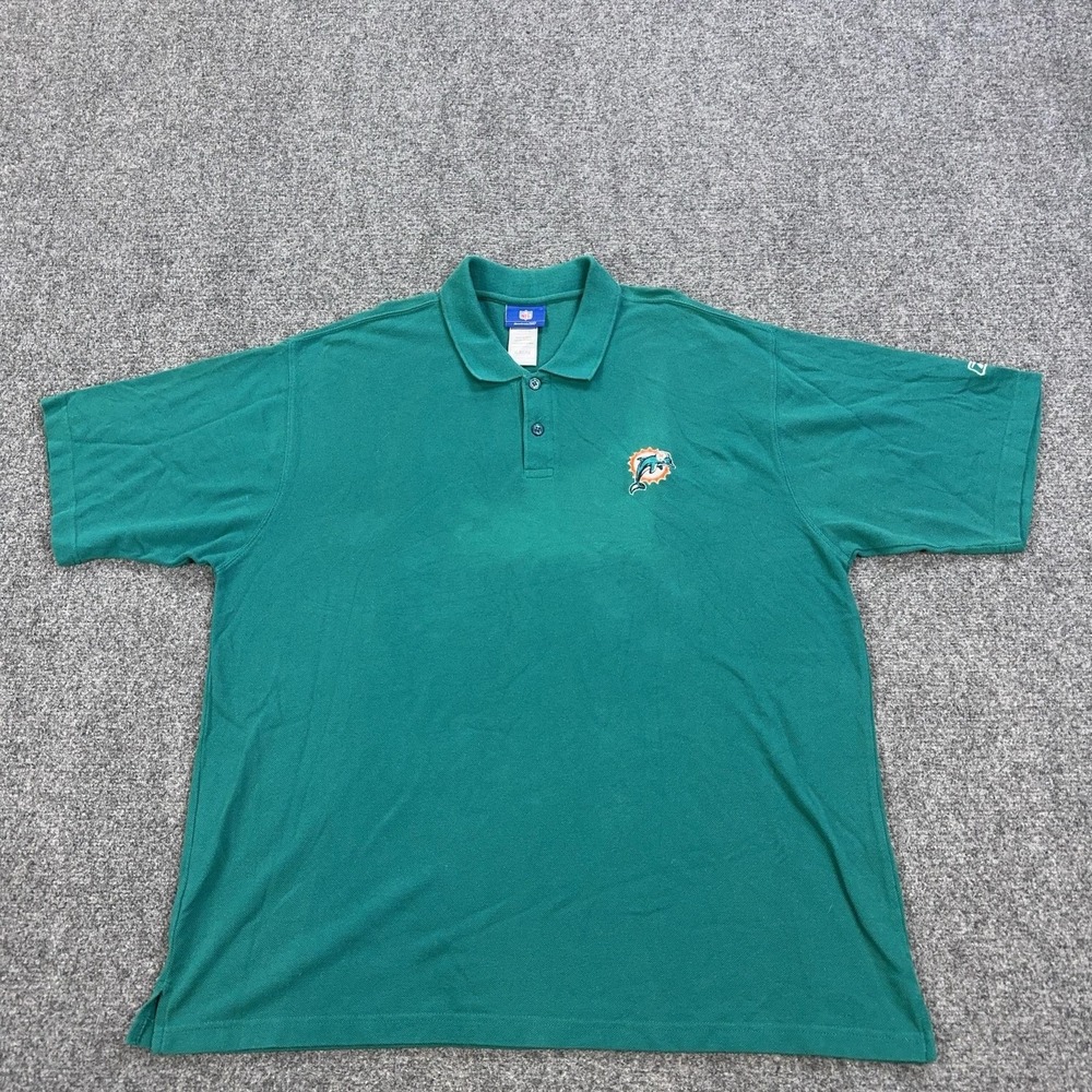Vintage Miami Dolphins Polo Shirt Mens XL Green Short Sleeve NFL Football Reebok